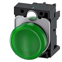SIEMENS Signálka 22 mm, kulatá, plast, zelená, čočka, hladká, AC110V