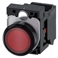 SIEMENS Tlačítko, osvětlené, 22 mm, kulaté, plast, červená, 1 NC, AC230V