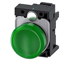 SIEMENS Signálka 22 mm, kulatá, plast, zelená, čočka, hladká, AC230V