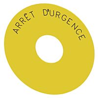SIEMENS Štítek podkladový kulatý, pro tlačítko hřibové nouzového vypnutí, žlutá barva: ARRET D'URGENCE